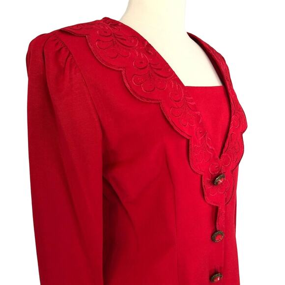 Madison Wells Sheath Dress Knee Length Long Sleeves Button Front Christmas Red - Picture 8 of 8
